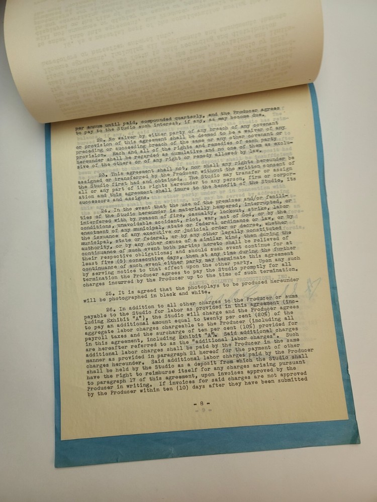 INVITATION PLAYHOUSE / Rene Williams, 1951 signed TV contract document
