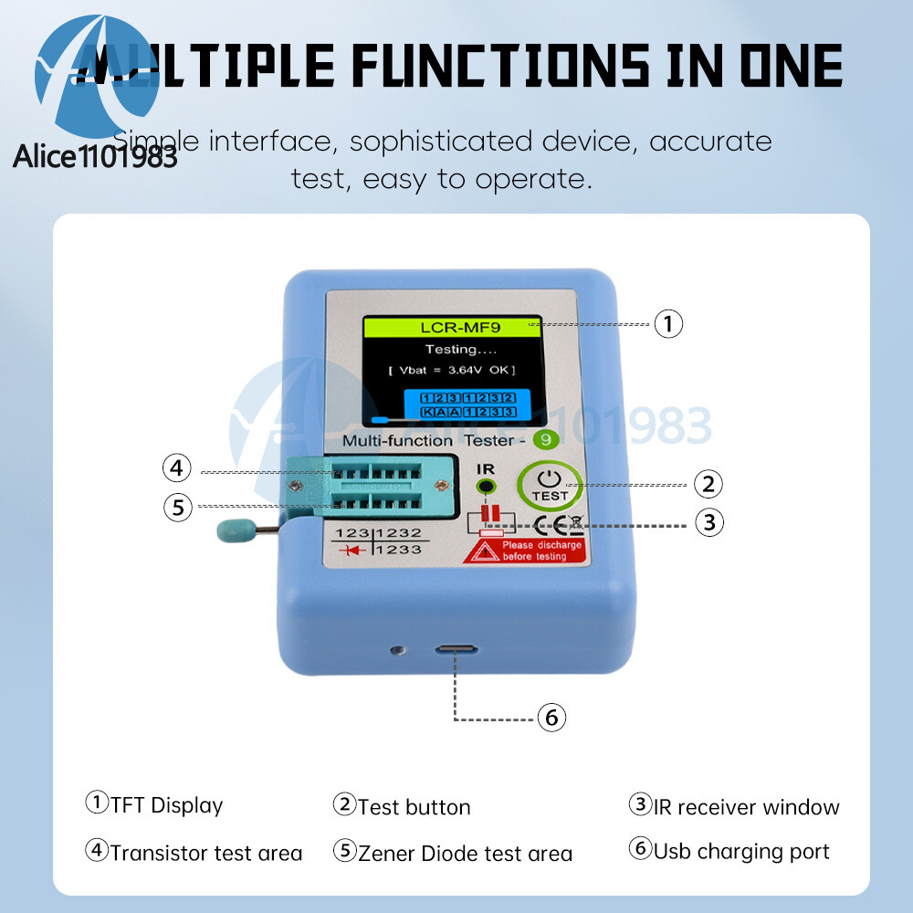 MF9 High Precision Transistor Tester Diode Triode NPN PNP MOSFET Rechargeable
