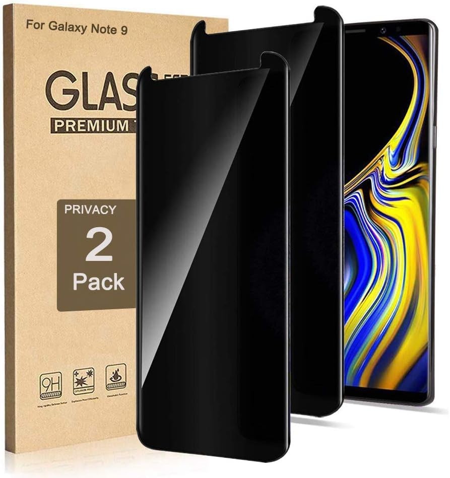 (2 Pack Galaxy Screen Protector Privacy Tempered Glass, 3D Curved Note 9 Black