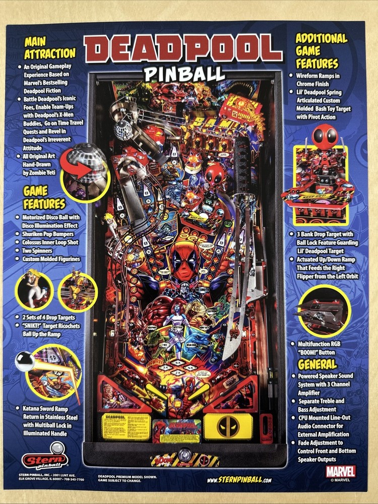 Stern Deadpool Premium Pinball Flyer