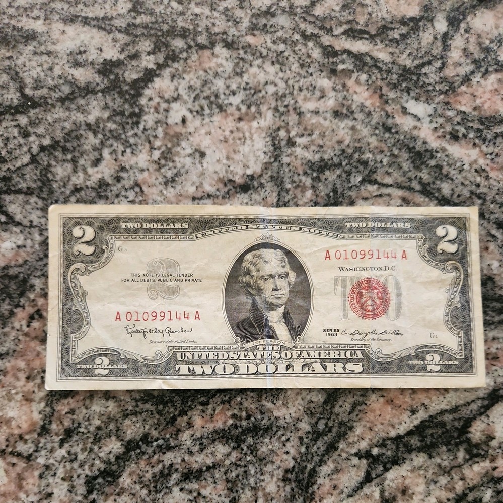 3- 1963 $2 Two Dollar Bill Red Seal Notes