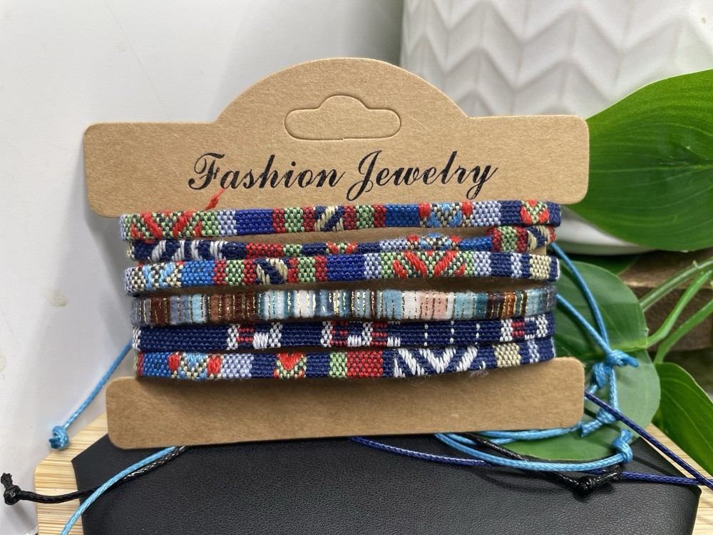 6 PC Tapestry Bracelet Stackable Adjustable Tie Free Ship B5234