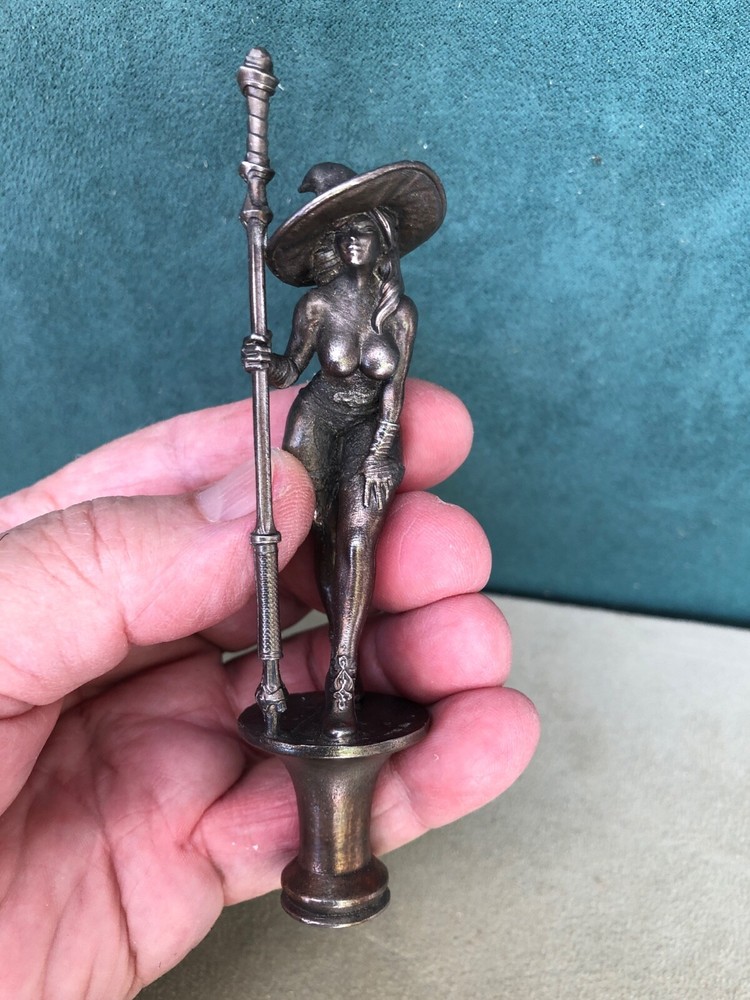 Topless Witch With Staff Pipe Tamper/Figure, Solid Fine Pewter