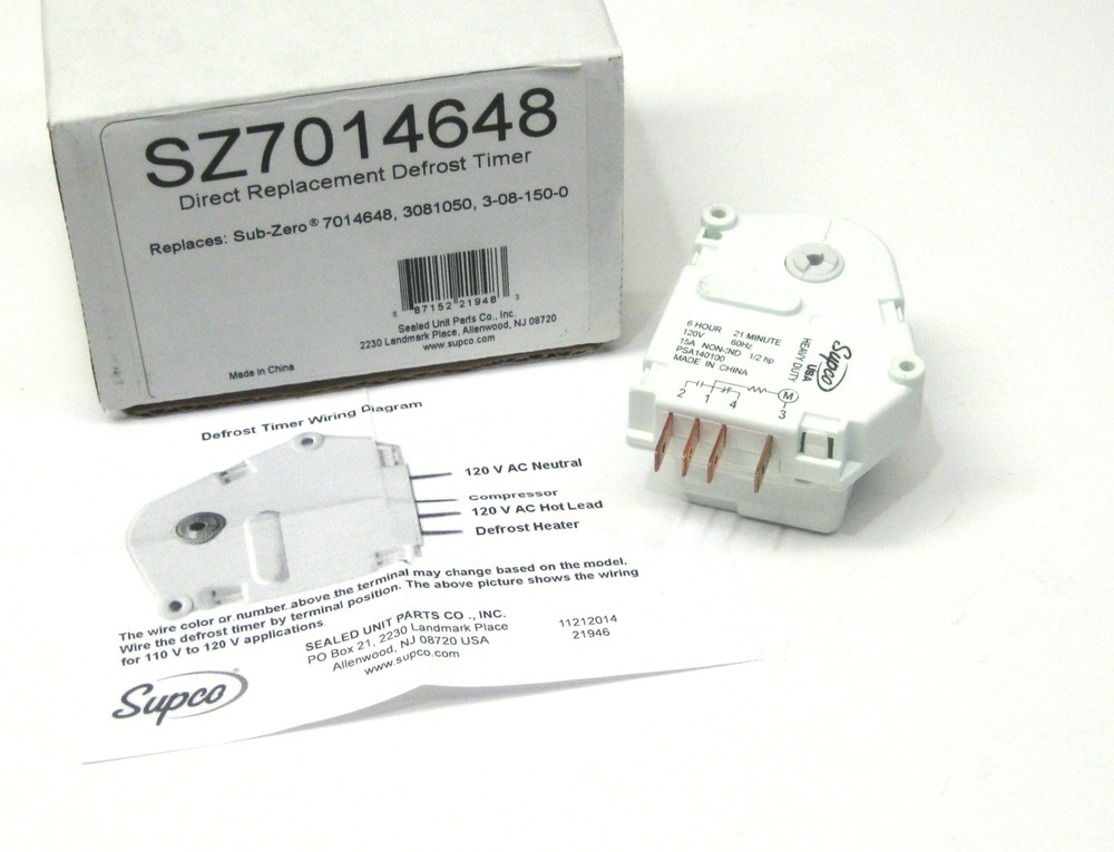 Supco SZ7014648 Refrigerator Defrost Timer Replaces Sub-Zero 7014648