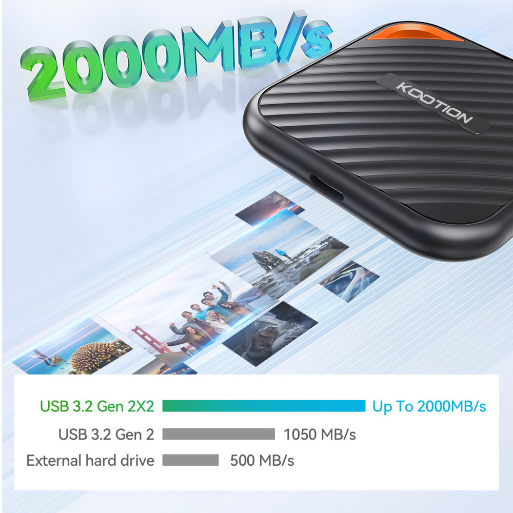 Kootion 2TB External SSD Transit up to 2000MB/s Portable Solid State Drive PSSD