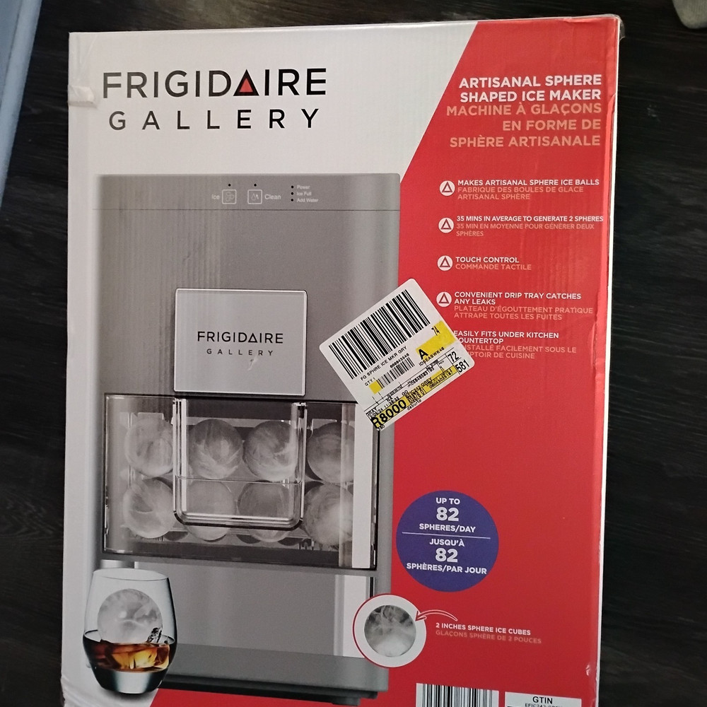 Frigidaire Gallery Artisinal Clear Sphere Ice Maker, Touch Control, Grey - NEW
