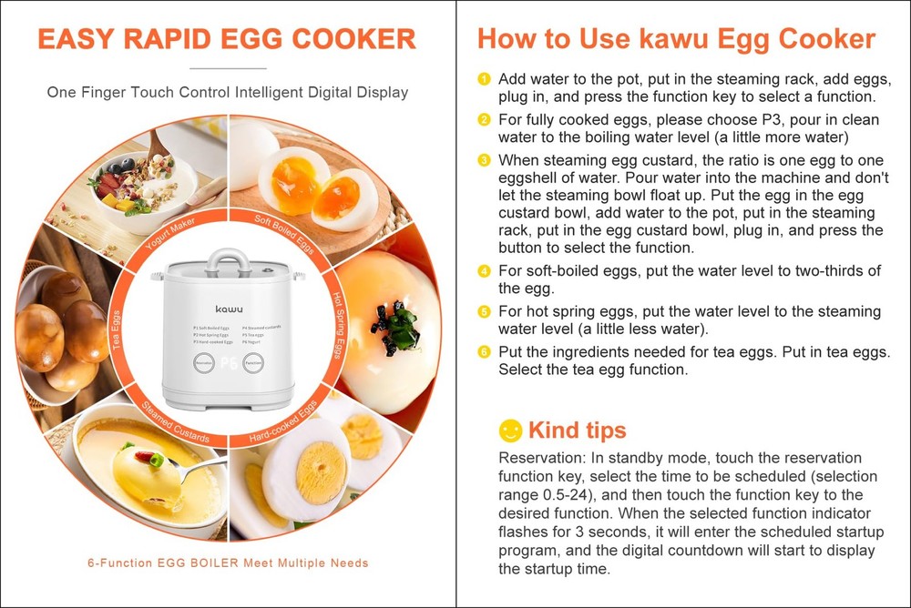 6-Function Egg Cooker for Hard Boiled Eggs, Egg Boiler with Timer, Egg Cooker...