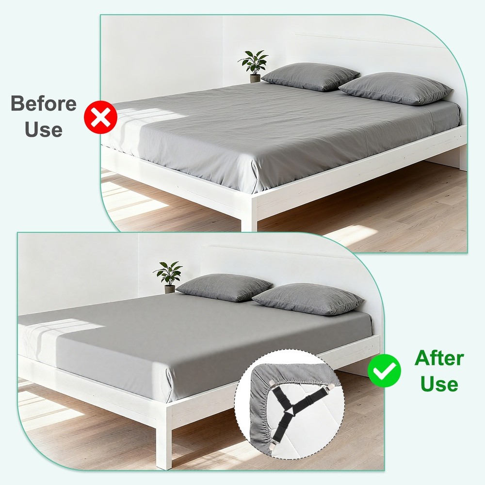 4Pcs Bed Sheet Holder Straps Elastic Adjustable, White