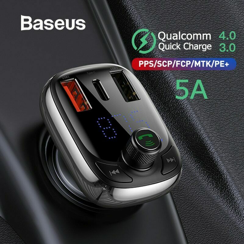 Baseus Car FM Transmitter USB Type C QC 4.0 Charger Bluetooth 5.0 MP3 Player Kit