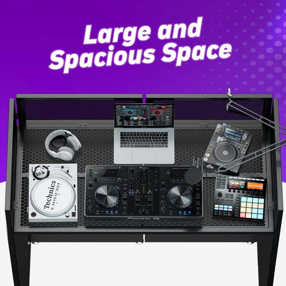 Foldable DJ Booth for Tool-Free Assembly, DJ Table with White & Black Scrims,...