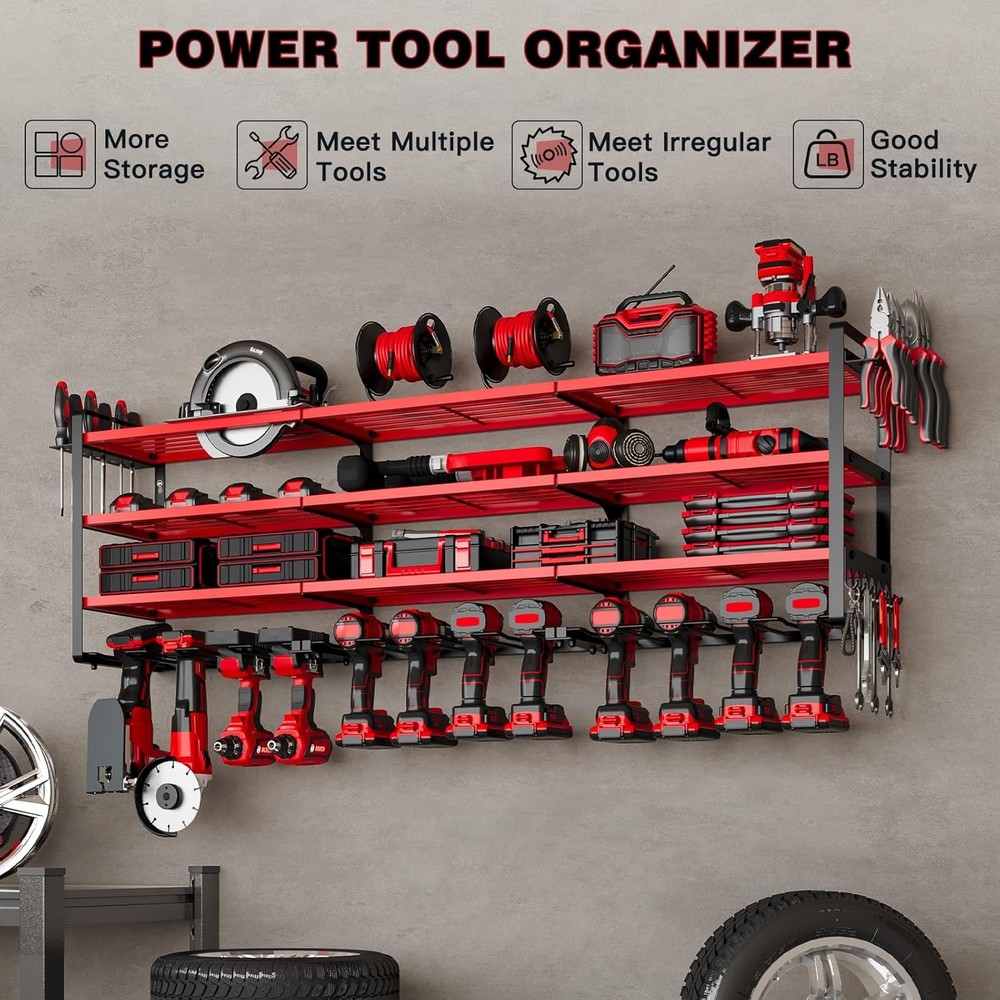 48" Power Tool Organizer Wall Mount 12 Drill Holder Garage Workshop Heavy Duty