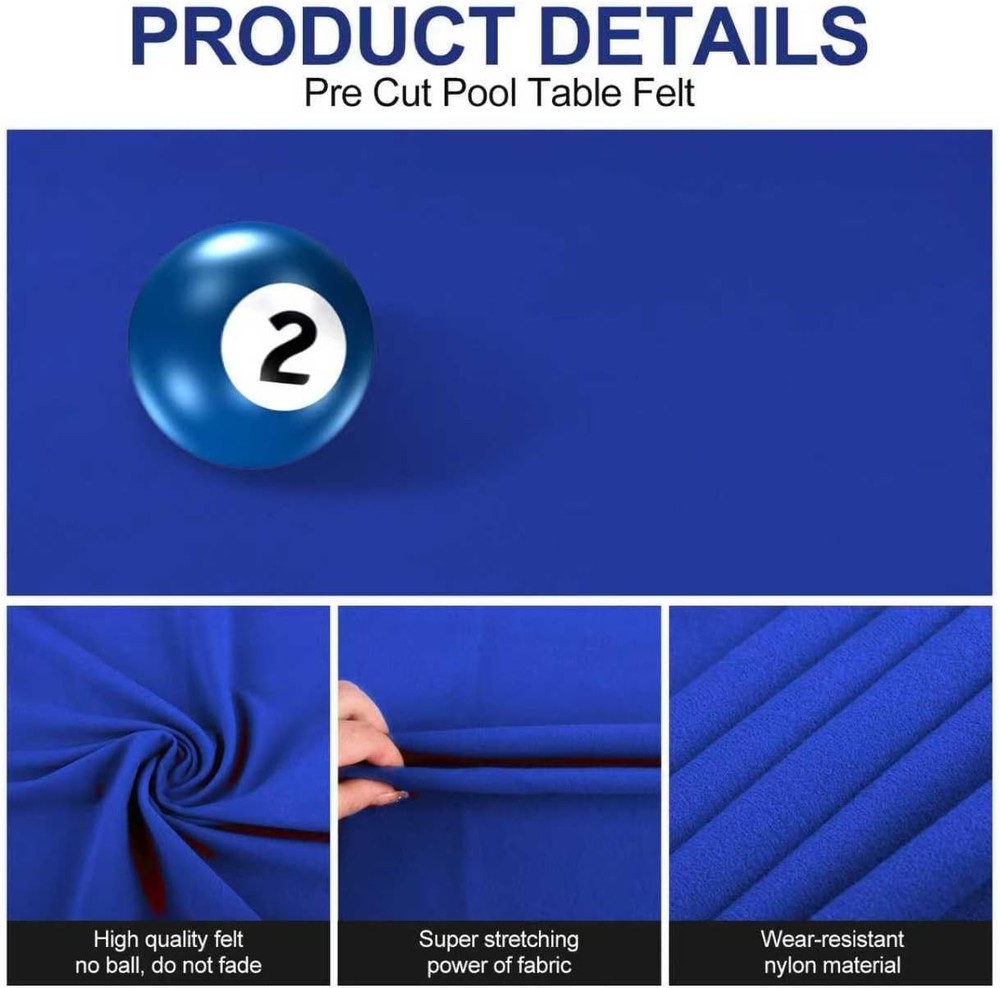 Pre-Cut Pool Table Felt Replacement Kit - 8Ft Billiard Cloth W/Gloves, Strips &