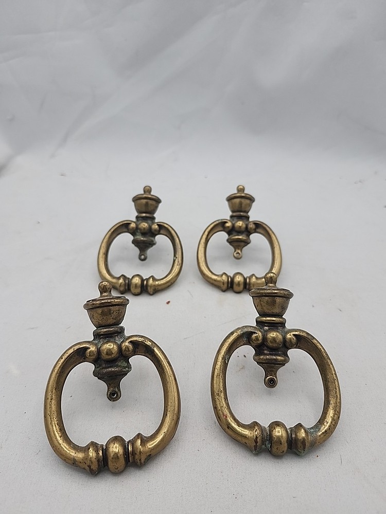 4 Vintage Brass Crown Style Drawer Pulls Handle