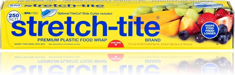 Premium Plastic Food Wrap, Includes Slide Cutter, Extra Strong (250 sq ft)