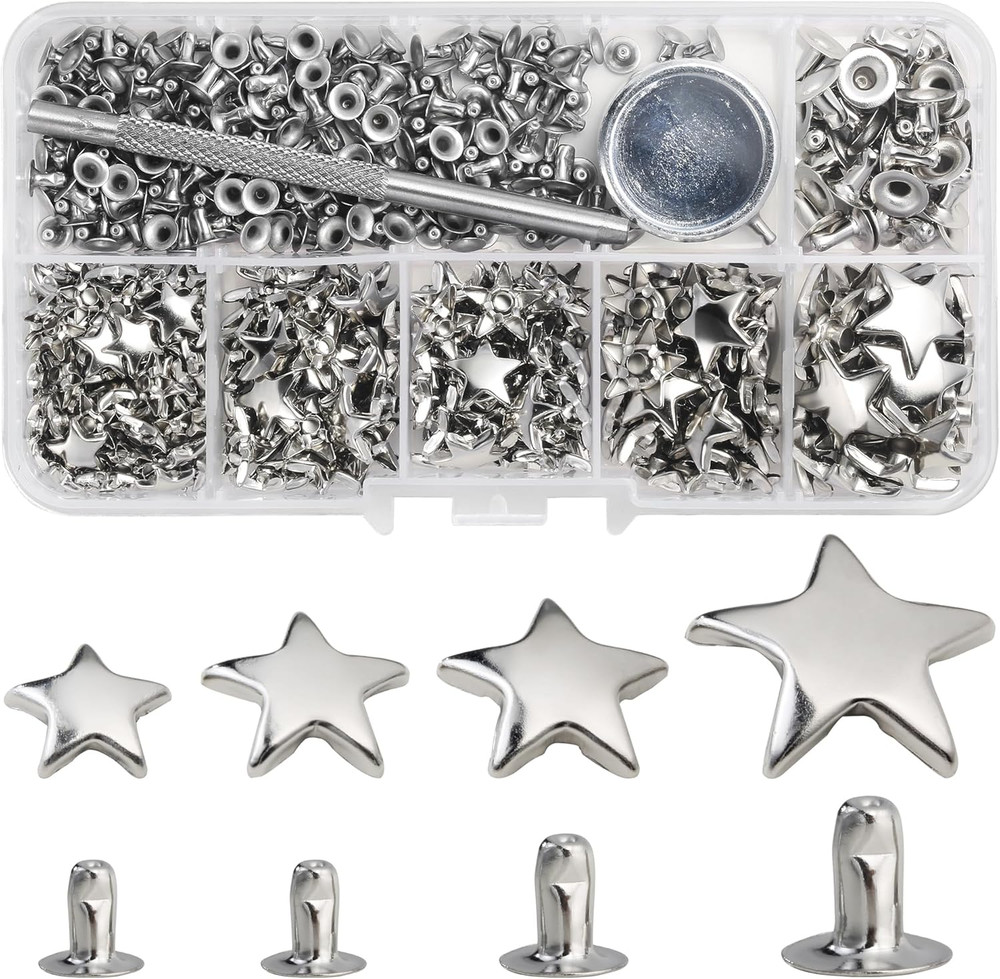 200 Sets Leather Rivets Kit Mixed Sizes Rivets for Leather Star Studs for Clothi