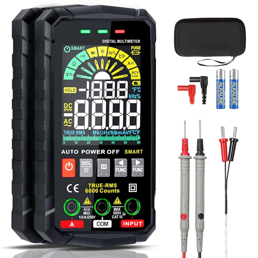 6000 Counts Smart Digital Multimeter TRMS Auto Range LCD Colour Display