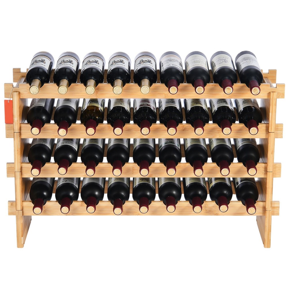 48-Bottle Stackable Bamboo Wine Rack, 6-Tier Modular Display Shelf