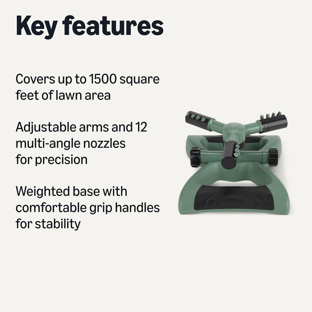 Whirling Rotating Lawn Sprinkler for 1500 Sq Ft Coverage Black