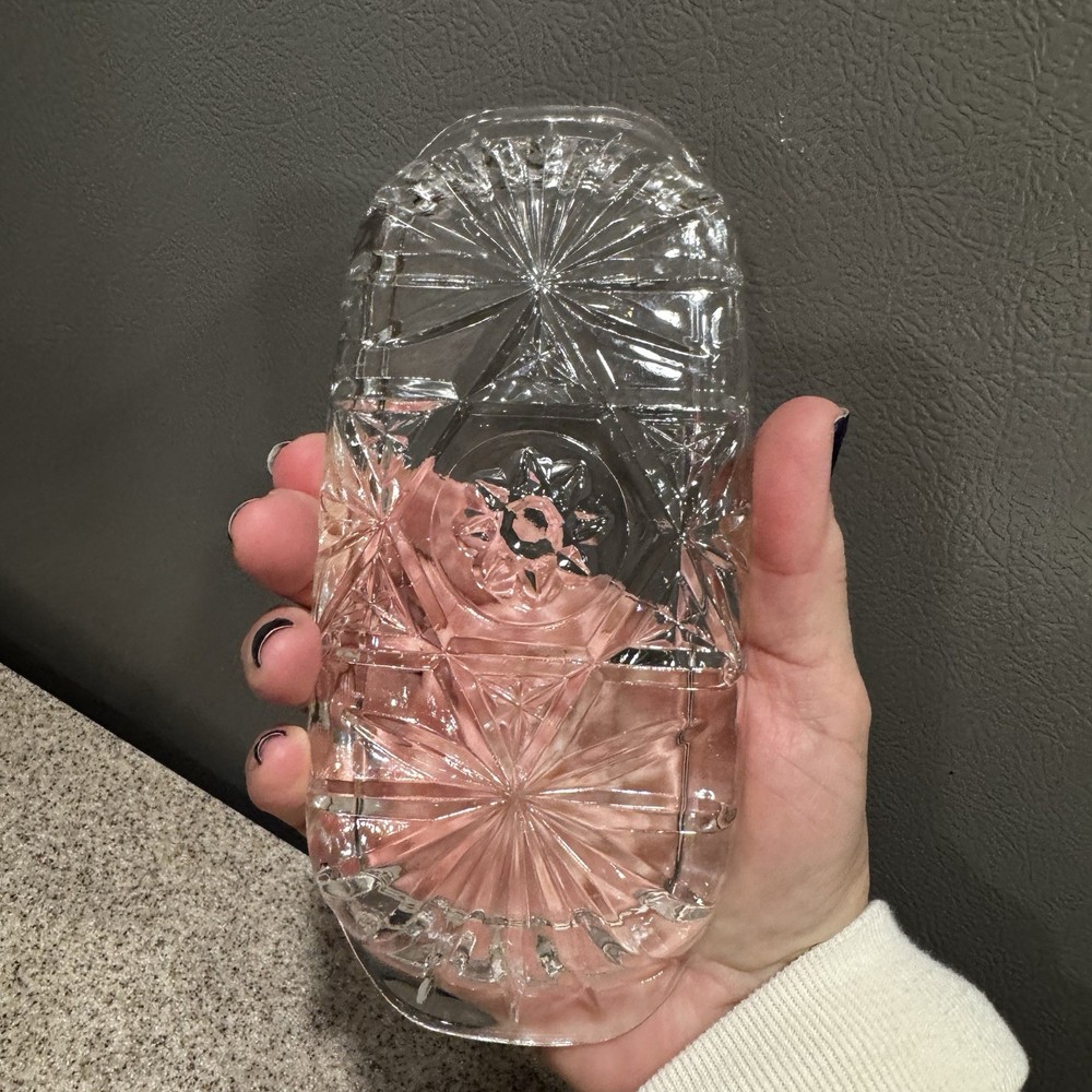 Vtg Anchor Hocking EAP Butter Dish Pressed Cut Clear Glass Star Pattern EUC