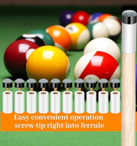10 Sets Pool Cue Tips, Screw-On Pool Stick Tips Replacement Kit with White