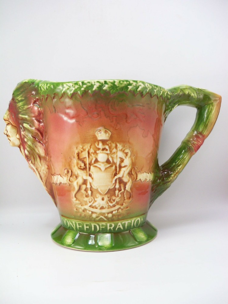 Large Canadian Confederation Staffordshire Ironestone Ceramic Pitcher