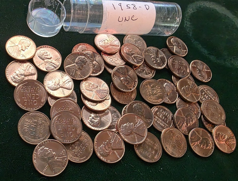 1958 D LINCOLN CENT ROLL 50 COINS