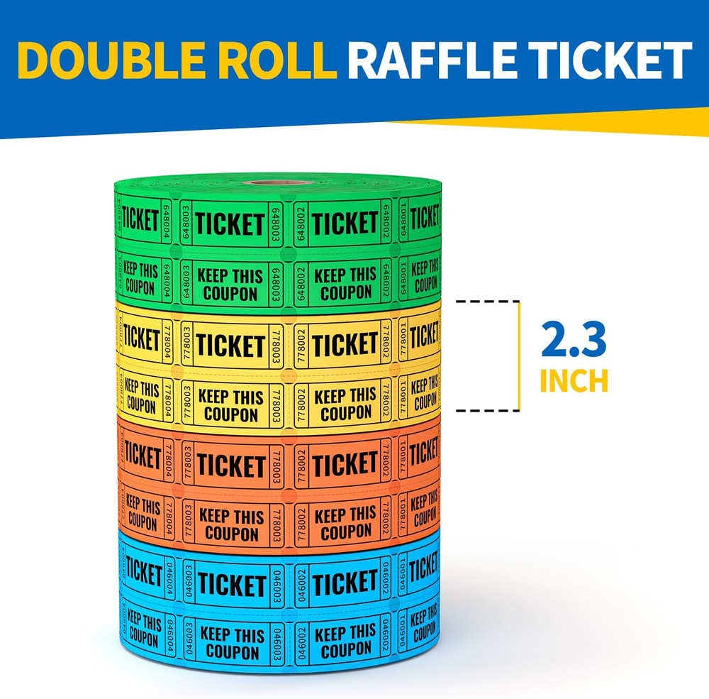 2000 Orange Raffle Tickets (4 Color Selection), Double Roll, Ticket for Events,