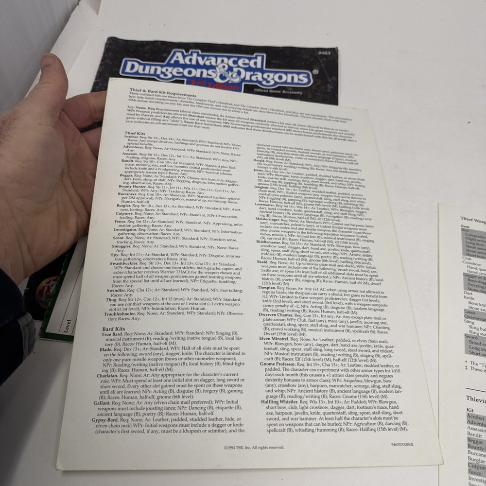 Advanced Dungeons & Dragons 2nd Edition, 9463 ~ Thief's Screen