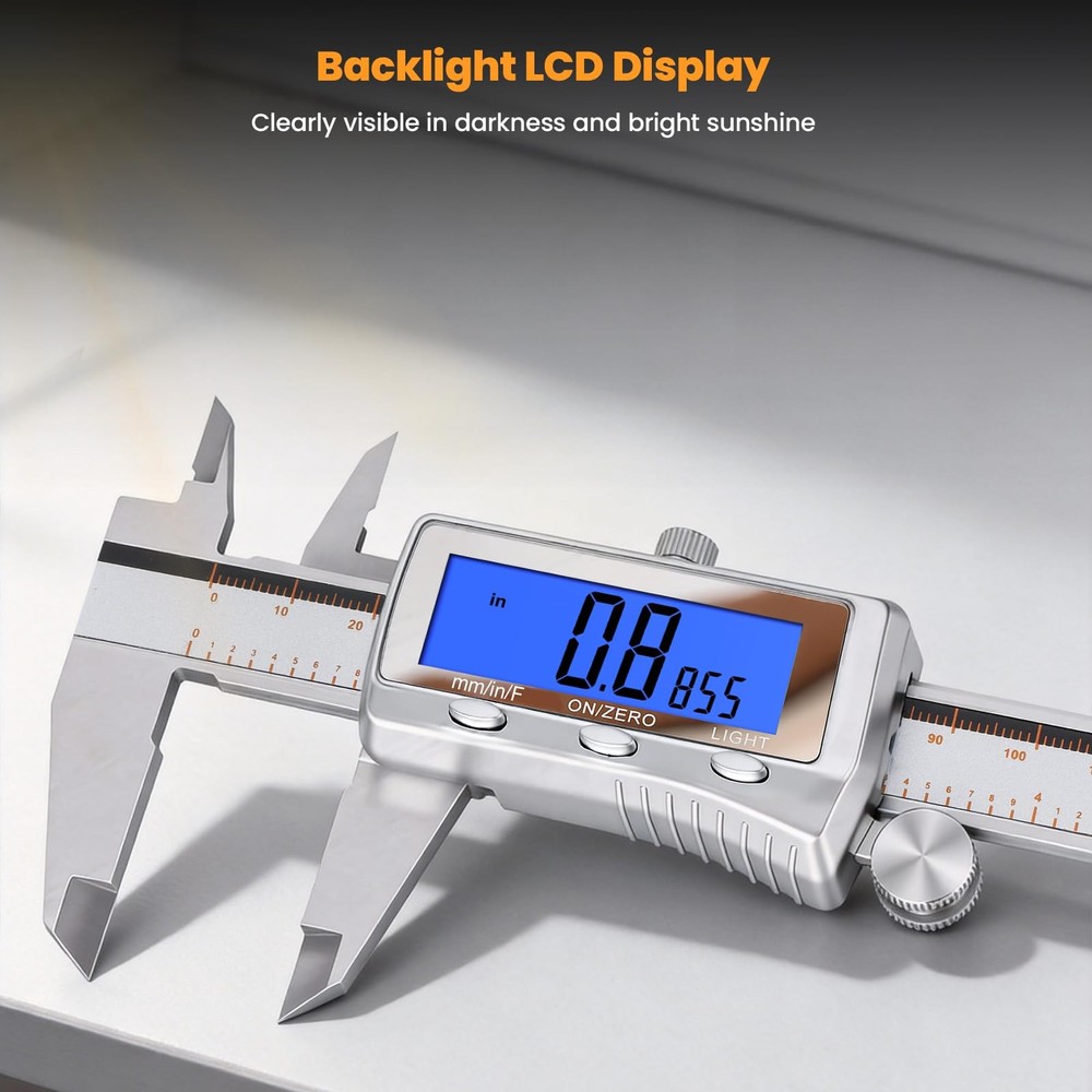 Digital Caliper, Rechargeable Caliper Measuring Tool with Backlight LCD Scree...