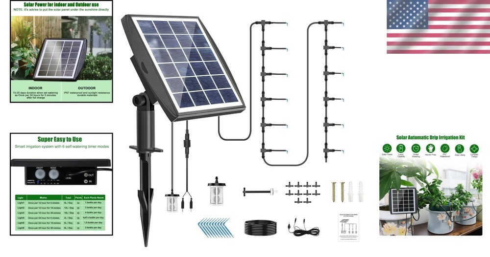 Solar Automatic Watering Device for 10 Pots, 6 Timing Modes