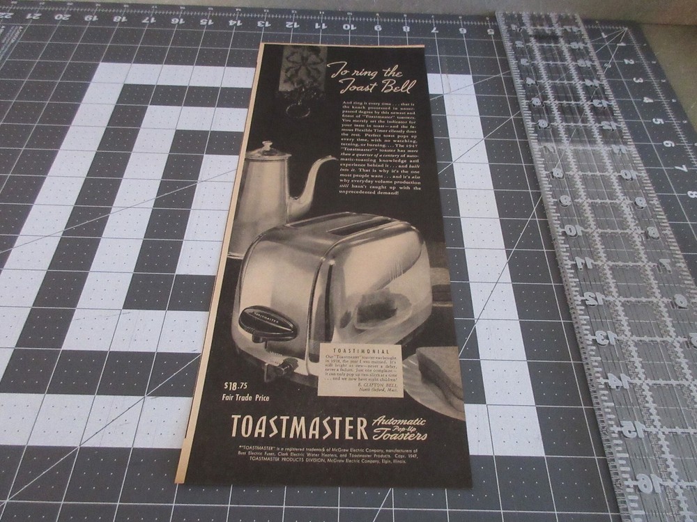 1947 Toastmaster Automatic pop-up Toasters, Print AD