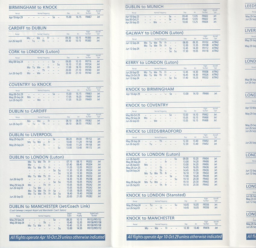 Ryanair timetable 1989/04/10 preliminary