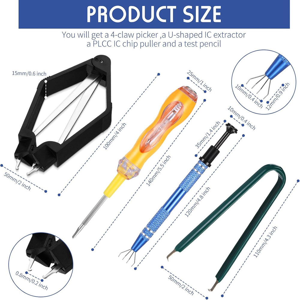 4 Pieces IC Chip Remover Tool IC PLCC Chip Extraction Tool Extractor Puller 4-Cl