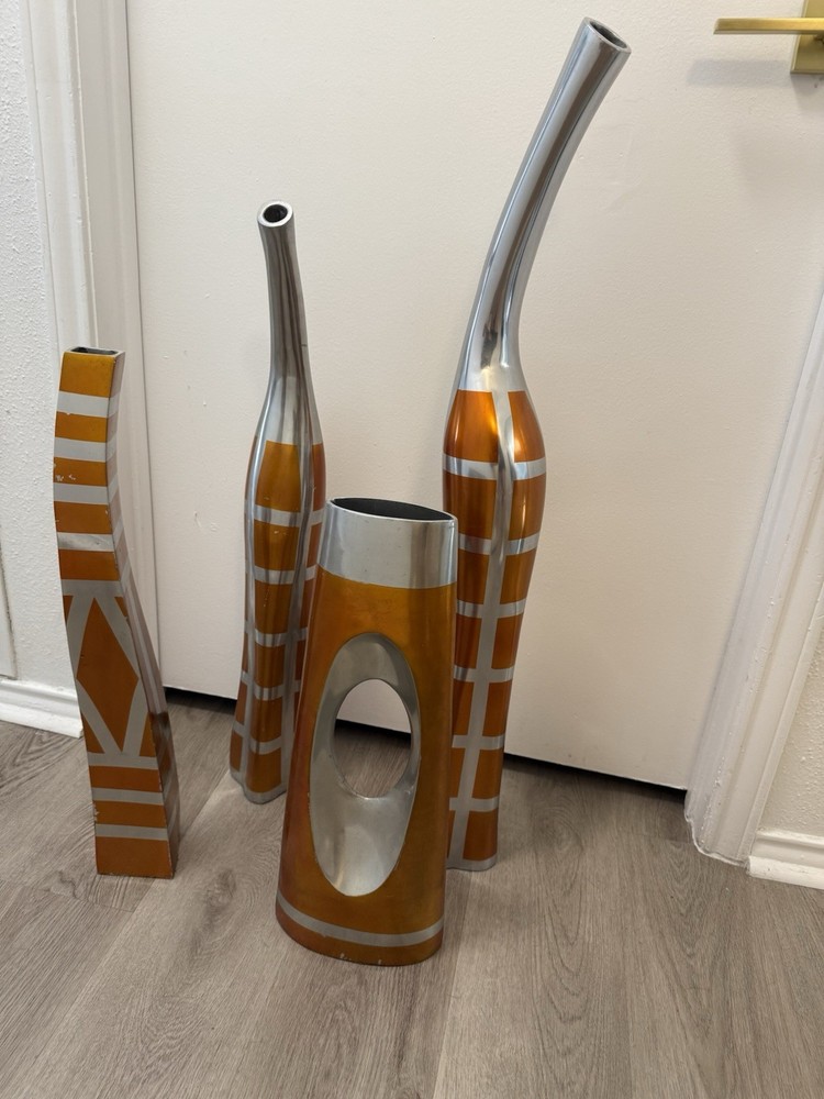 Orange And Silver  Vases