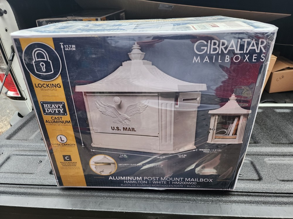 Gibraltar Hamilton Premium, Large, Locking, Aluminum, Post Mount Mailbox, White