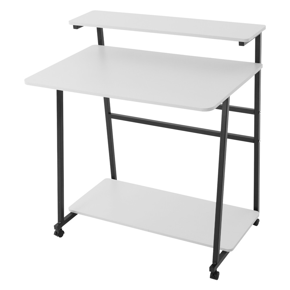 3-tier Computer Desk, Home Office Desk, Rolling Computer Desk, Black, White
