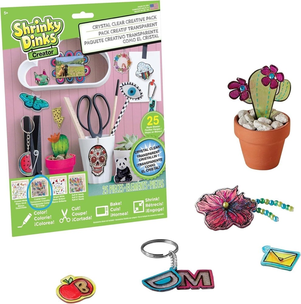 Just Play Shrinky Dinks Creative Pack, 25 Sheets Crystal Clear, Multicolor