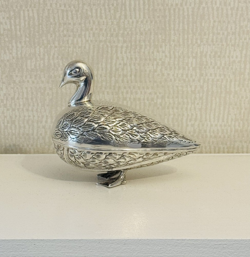 Antique 1930 Sterling Silver Egyptian Duck Hinged Trinket Box