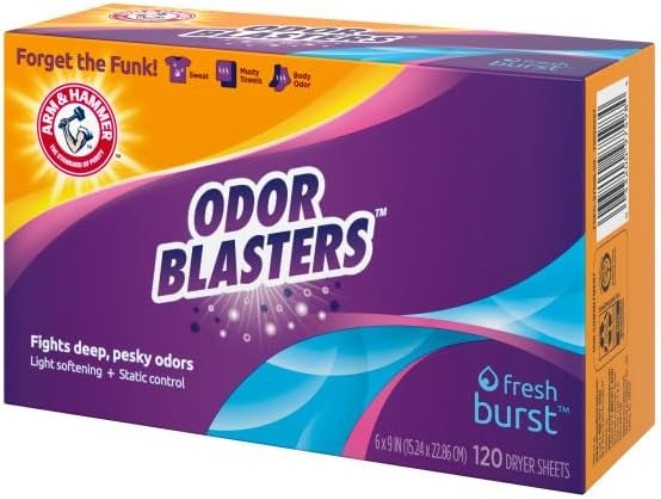 Odor Blaster Dryer Sheets - Fresh Burst, 120 Count for Softness & Static Control