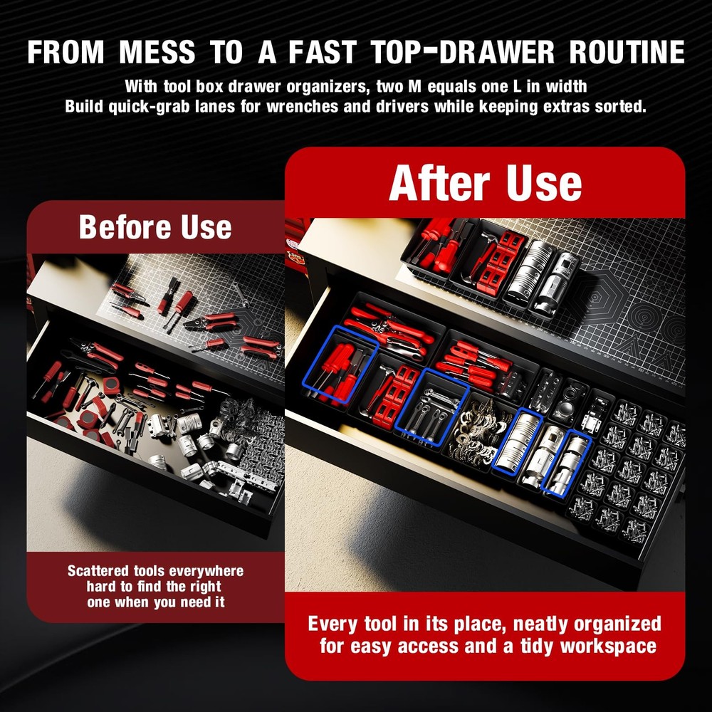 10 PCS Tool Box Drawer Organizers, Large & Medium Tool Trays for Tool Box Org...