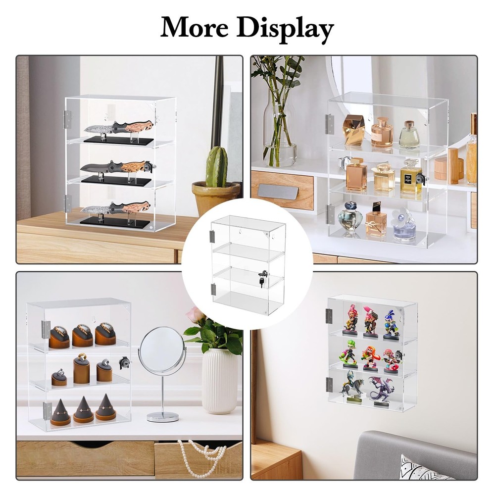 Acrylic Display Case with Lock Key Removable 3 Tier Clear Countertop Display ...