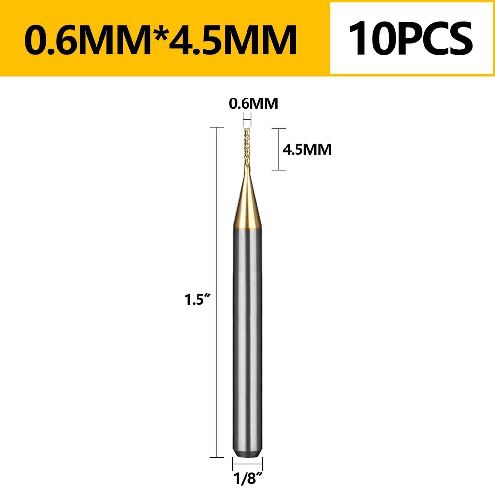 Tools 10Pcs 0.6mm TiN Coating Solid Carbide End Mill Engraving Milling Cutter...