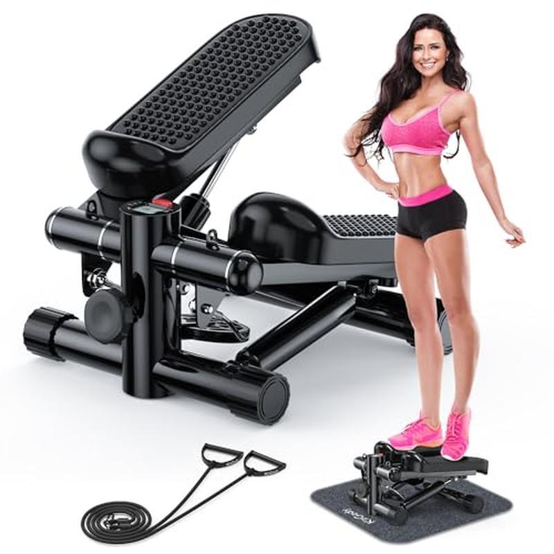 Mini Stepper W/ Resistance Bands Adjustable Height Home Workout 330LBS Capacity