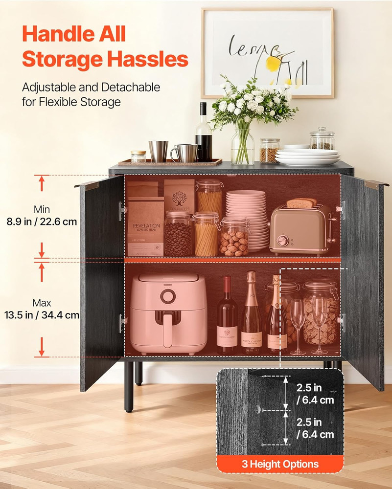 Stylish Black Buffet Cabinet with 2-Tier Storage & Adjustable Shelves