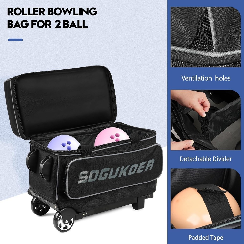 Durable Nylon Bowling Bag with Retractable Handle & Oversized Accessory Pocket