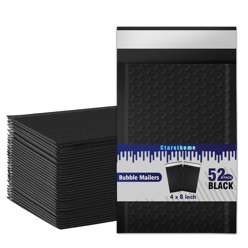 52 Pack Bubble Mailers 4x8inch Padded Envelopes Thin 4x8-52pack, black