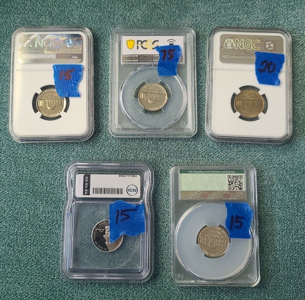 graded 5c lot MS66 PF67 PR69DCAM etc