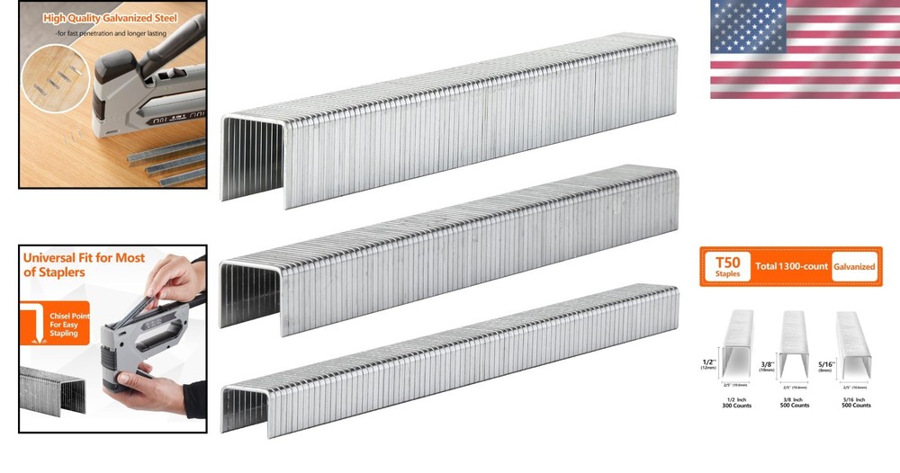 1300-Count T50 Staples - 5/16'', 3/8'', 1/2'' - Ultimate Rust Resistance