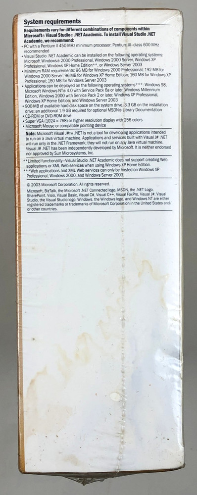 Microsoft Visual Studio .NET Academic Version 2003 Sealed DAMAGED PACKAGE