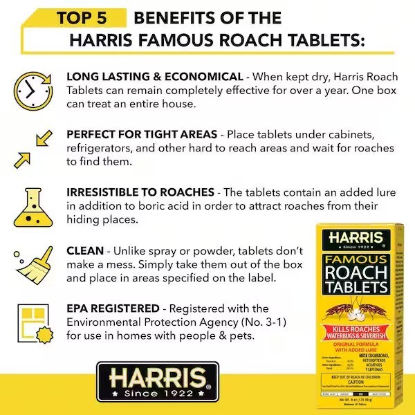 Harris 6oz. Famous Roach Tablets Odorless & Long Lasting Kills Bugs & Silverfish